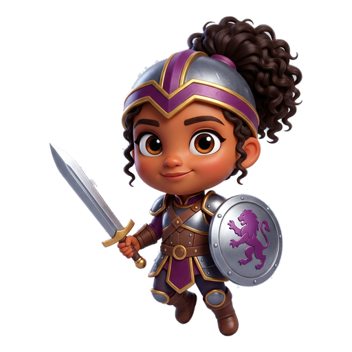Heroína do Questzin com espada e escudo